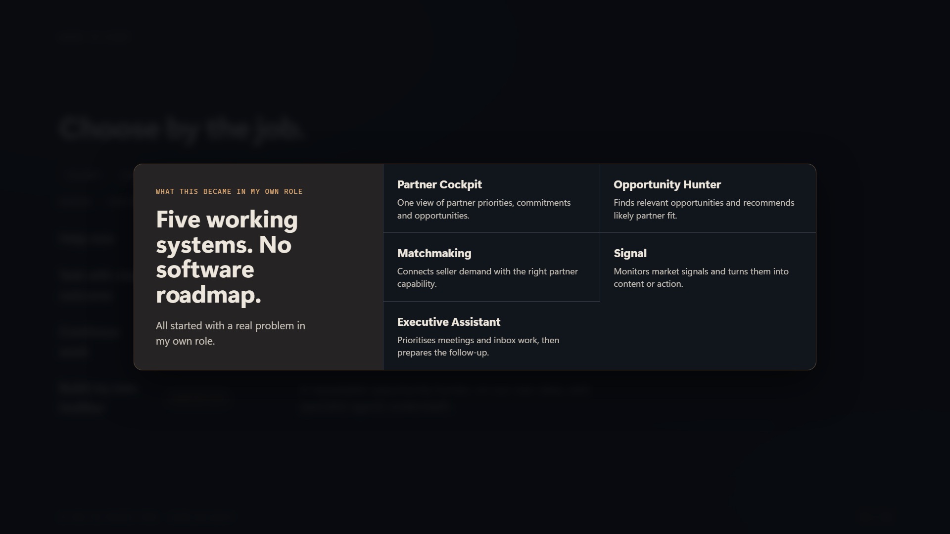 Choose by the job · Johan’s working systems